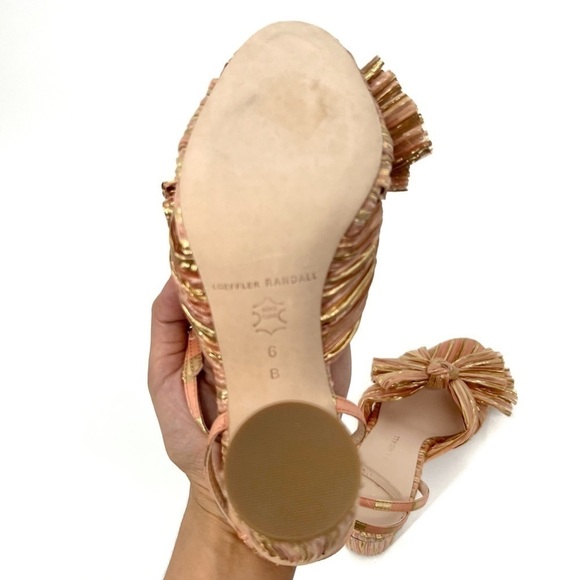 Loeffler Randall Camellia Sunset Bow Sandal Block Heel Peep Toe Stripe Sandal - Picture 7 of 14